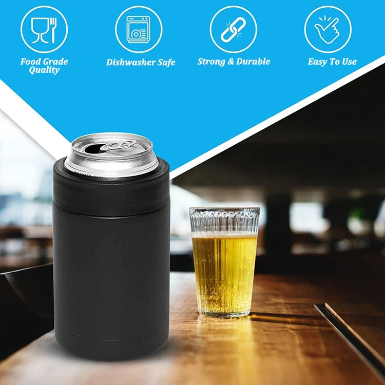 3 in 1 Stainless Steel Beer Drink Can Bottle Holder with Cola Opener Double Wall Vacuum Insulated Bottle for Beer Can Cooler Bar