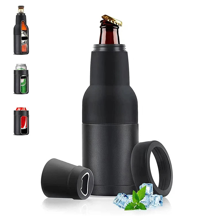 3 in 1 Stainless Steel Beer Drink Can Bottle Holder with Cola Opener Double Wall Vacuum Insulated Bottle for Beer Can Cooler Bar