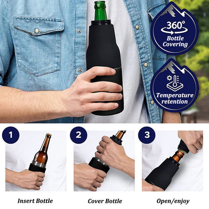 3 in 1 Stainless Steel Beer Drink Can Bottle Holder with Cola Opener Double Wall Vacuum Insulated Bottle for Beer Can Cooler Bar