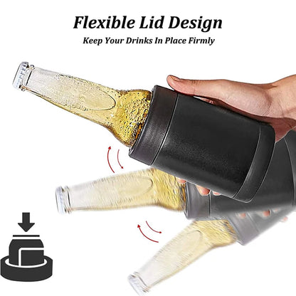 3 in 1 Stainless Steel Beer Drink Can Bottle Holder with Cola Opener Double Wall Vacuum Insulated Bottle for Beer Can Cooler Bar